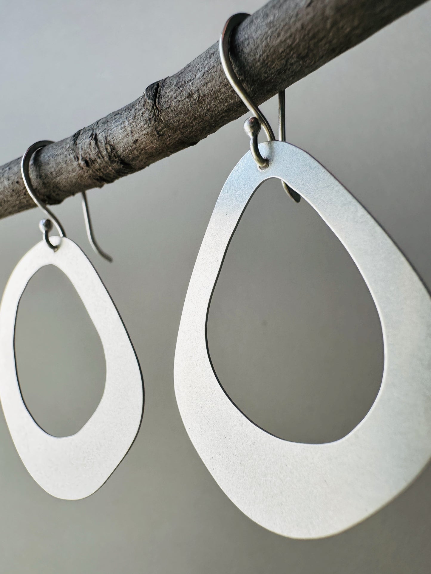 Silver Open Pebble Earrings - Large