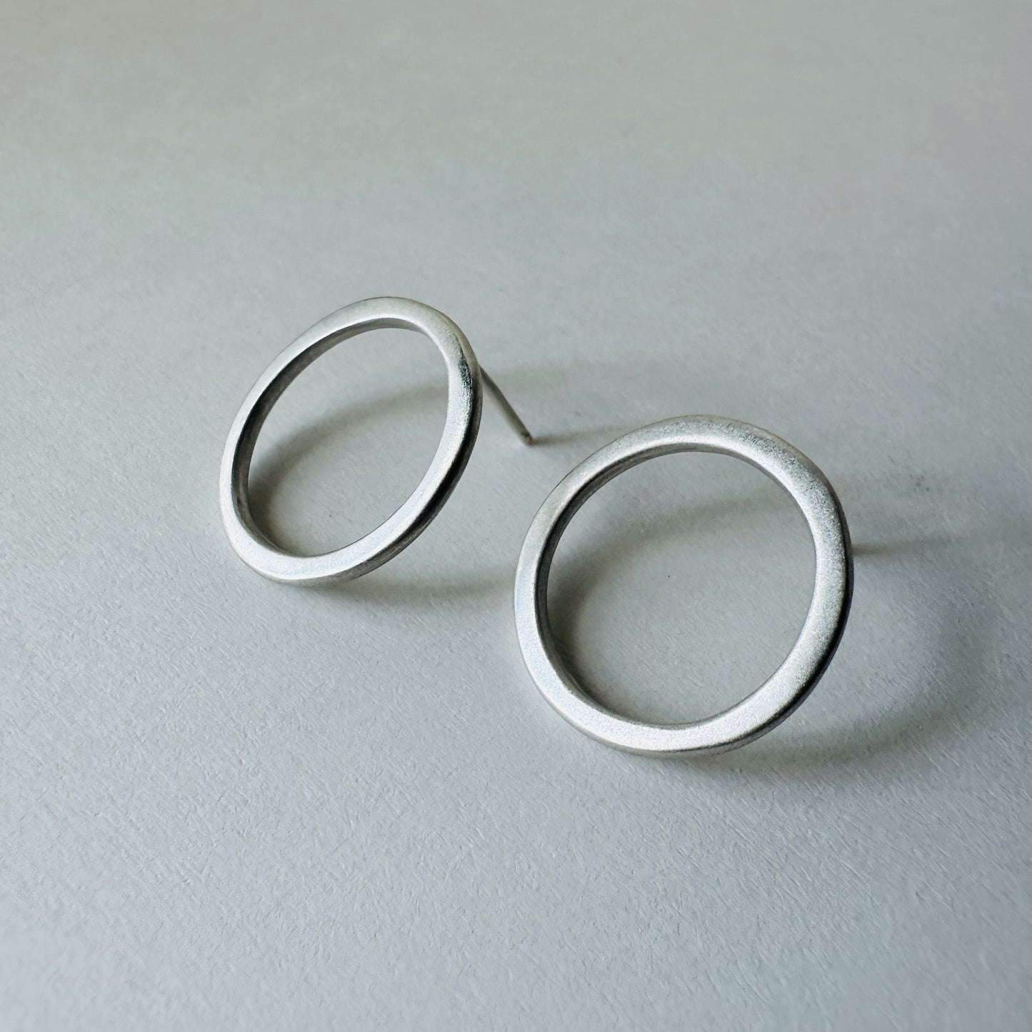 Silver Circle Post Earrings - Medium