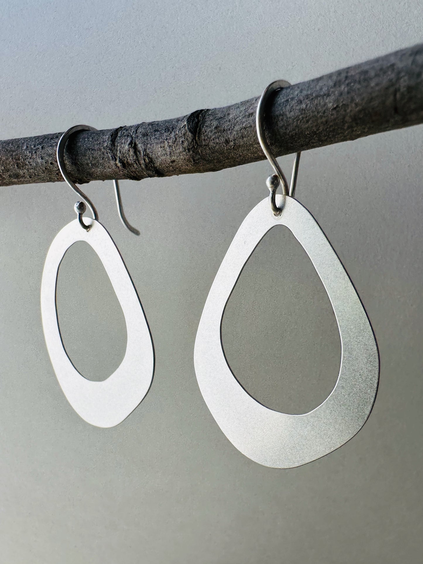 Silver Open Pebble Earrings - Large