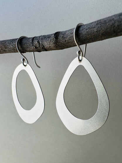 Silver Open Pebble Earrings - Large