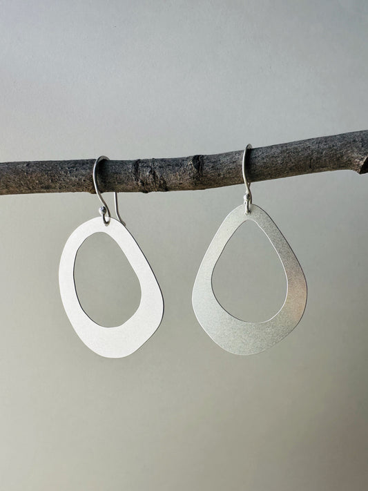Silver Open Pebble Earrings - Large