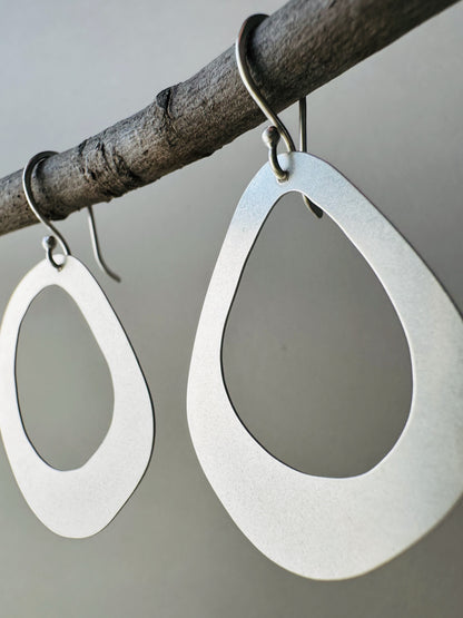 Silver Open Pebble Earrings - Large