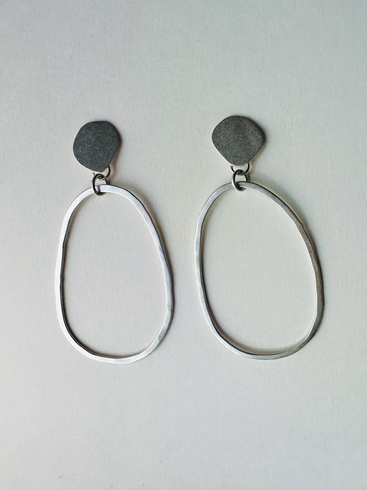 Silver Pebble and Oval Earrings
