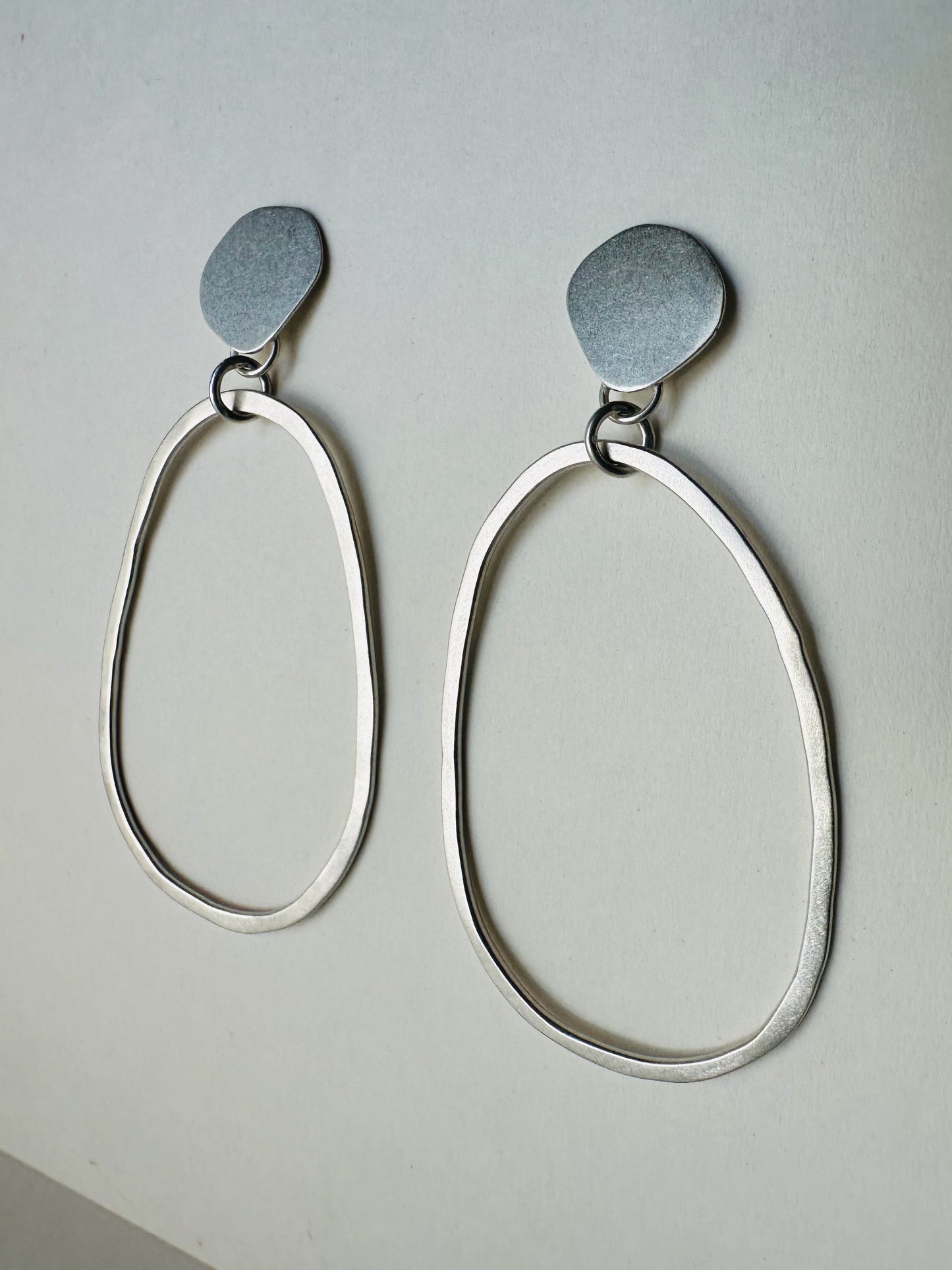 Silver Pebble and Oval Earrings