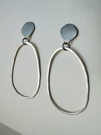 Silver Pebble and Oval Earrings