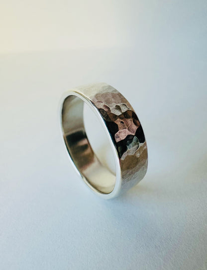 Thick Silver Hammered Band